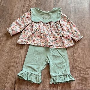 Mint Green Cora Floral Ruffle Hem Bottoms & Top Set saving grace smocks